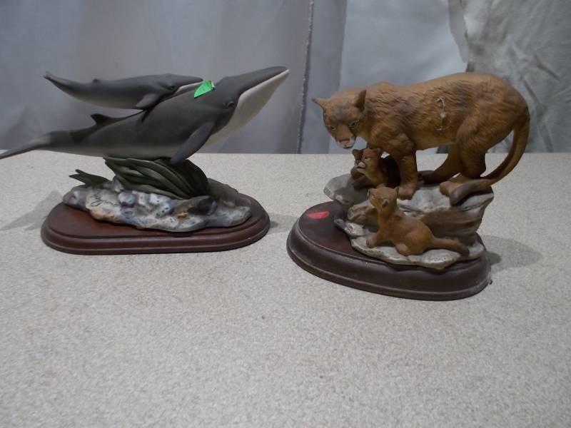 Vintage Wildlife Figurine Lot - Breaching Whale & Fox Family