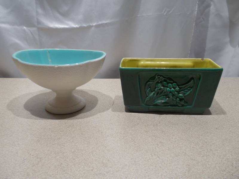 Vintage Red Wing Art Pottery Planter & Mid-Century Pedestal Dish Lot - 2 Pcs