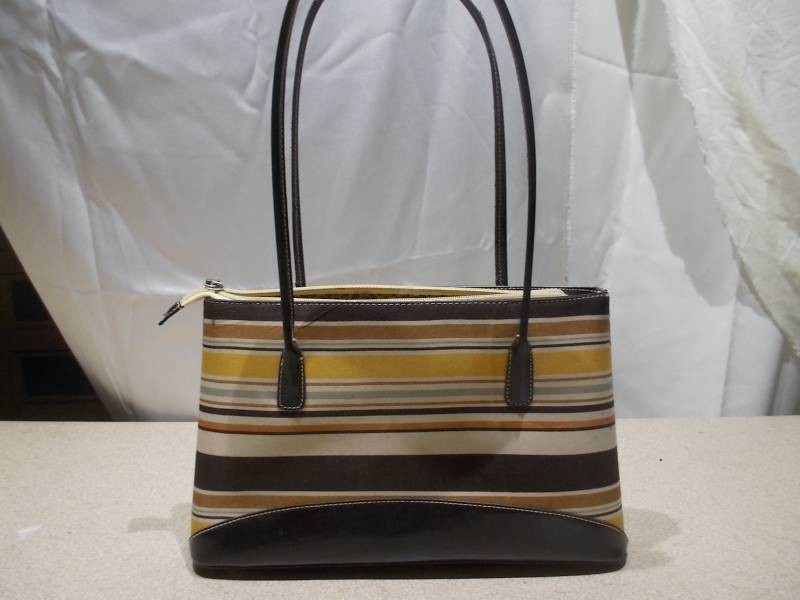 Vintage Multi-Color Striped Handbag with Textured Lining & Dual Shoulder Straps