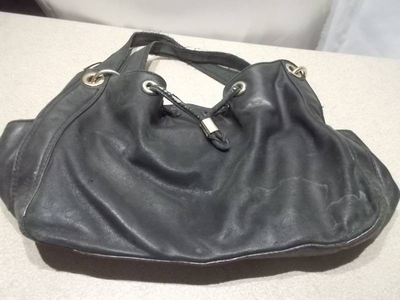 Michael Kors Black Leather Slouchy Handbag - Gold-Tone MK Hardware & Tassels