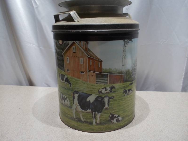 Vintage Country Farm Scene Lithographed Tin with Cows & Farmhouse