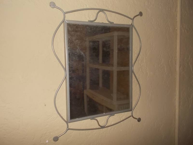 Square Metal Framed Wall Mirror with Decorative Scrollwork Accent Frame
