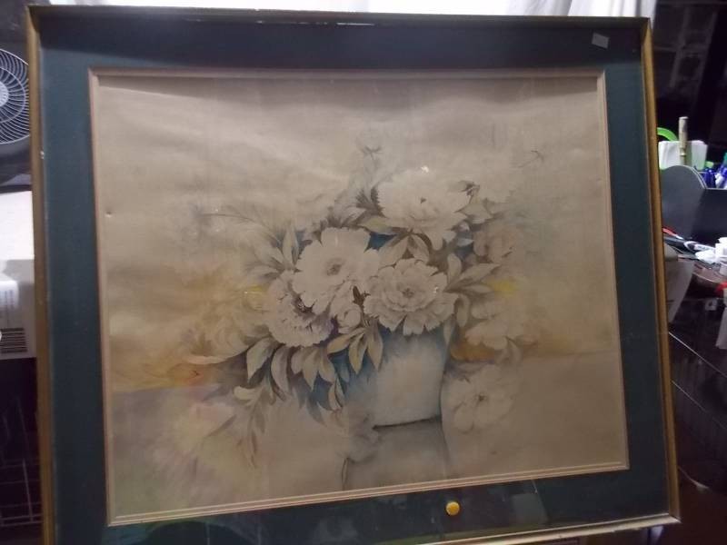 Framed Vintage Floral Still Life Art Print - Signed Artwork