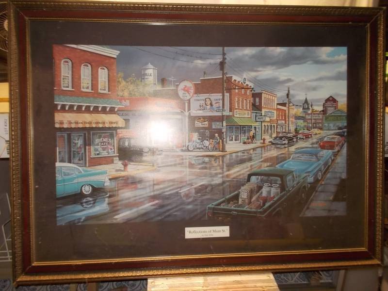 Framed Signed Cityscape Art Print - Reflections of Main St.