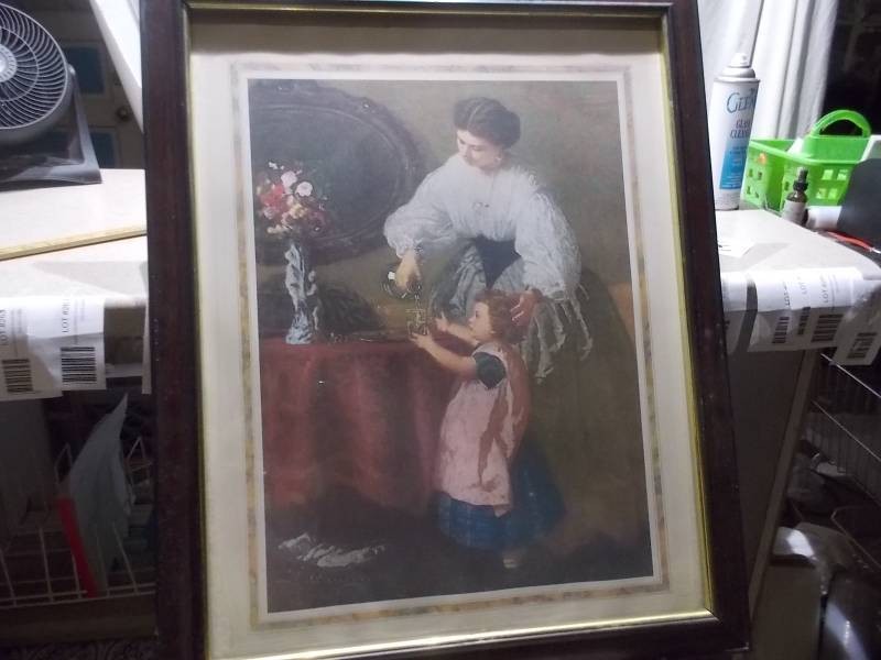 Framed Art Print - Interior Scene with Woman & Child