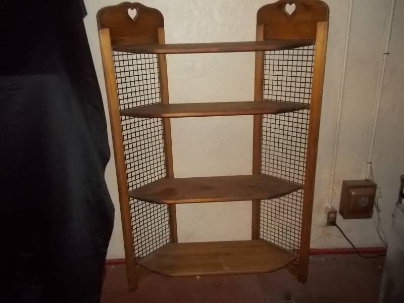 Wooden Display Shelf  Etagere Unit with Heart Accents