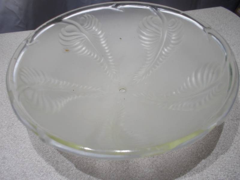 Vintage Frosted & Clear Molded Glass Light Shade  Ceiling Globe Cover - WheatFern Pattern