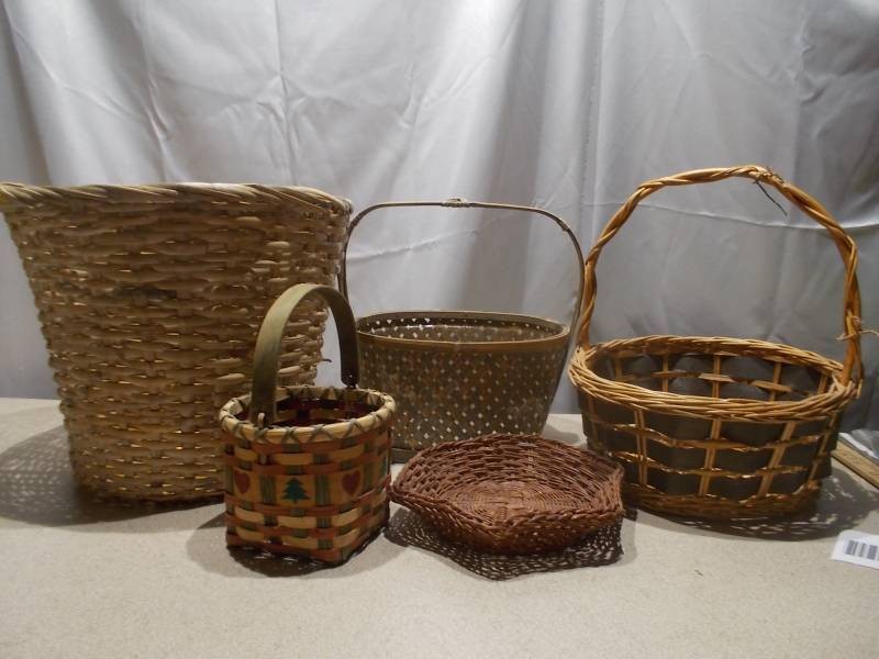 Vintage Woven Storage & Gathering Baskets Lot - Varied Shapes, Sizes & Weaves