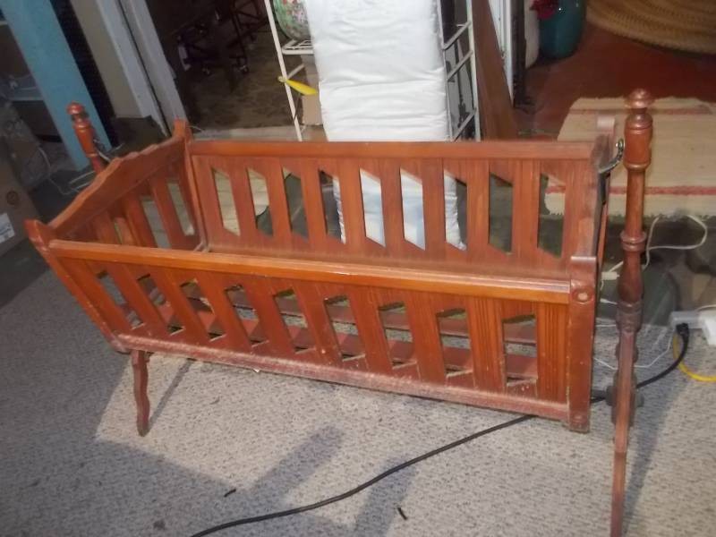 Vintage Wooden Baby Cradle  Swinging Doll Crib Stand