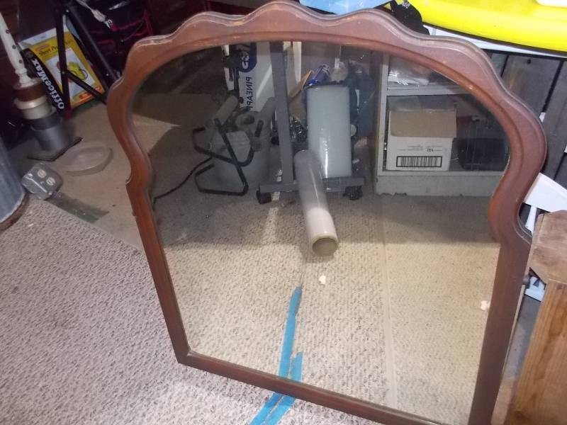 Vintage Arch Top Wooden Wall Mirror with Scalloped  Decorative Crown Detail