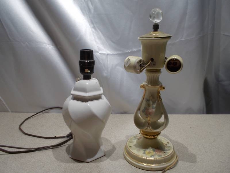 Vintage Ceramic Table Lamps Lot - White Ginger Jar & Ornate Floral Resin Lamp