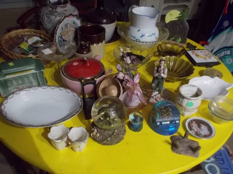 Vintage Glassware & Pottery Home Decor Lot - Milk Glass, Amber Glass, Bowls & Vases