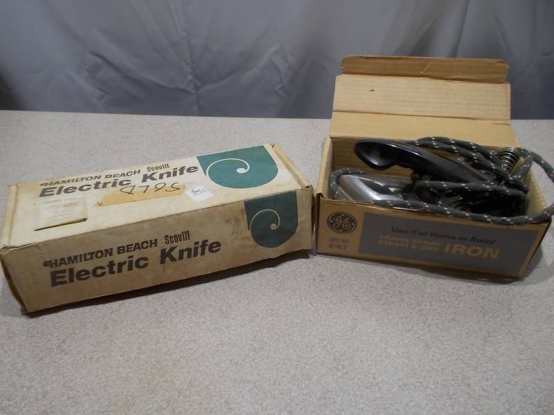 Vintage Hamilton Beach Hole-In-One Electric Carving Knife & Vintage Iron Lot