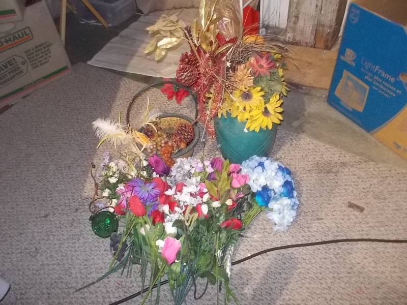 Assorted Artificial Floral Arrangements & Decorative Vase