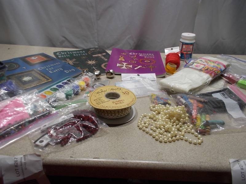 Assorted Craft Supplies, Paints & Ribbon Collection