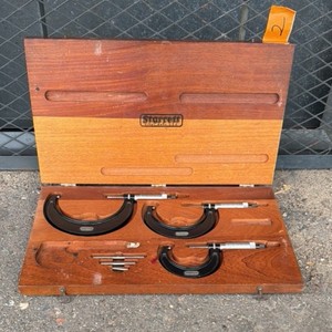 Starret 3 piece outside micrometer set in wood box. 