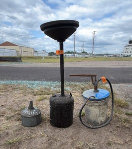 Vintage oil can, lubester and oil drain