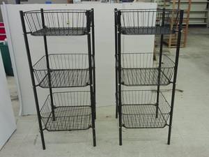 TWO NICE BLACK METAL BASKET SHELVES