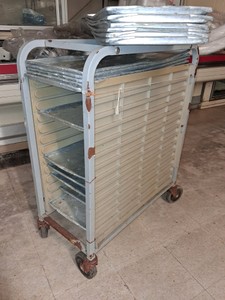 ROLLING CART FULL OF BAKERS PANS
