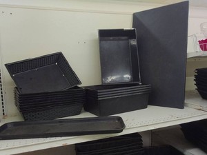 15 HARD PLASTIC BASKETS AND LARGE COMMERCIAL CUTTING BOARD