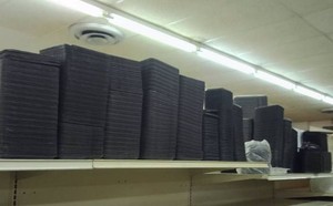 TOP SHELF FULL OF PLASTIC FOOD CONTAINERS