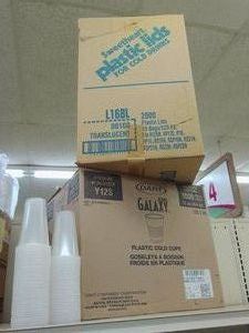 2 BOXES OF DART GALAXY PLASTIC COLD CUPS AND SWEETHEART PLASTIC LIDS