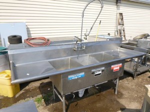 Stainless 3-Compartment Sink with Faucet and Sprayer