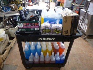 Variety of Kitchen Cleaning Product on Husky Cart
