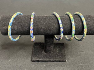 Cloisonne Enamel Bangles - Floral & Foliate Set (Lot of 5)