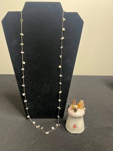 Sterling Silver Faux Pearl Necklace & VTG Porcelain Hat Pin Holder