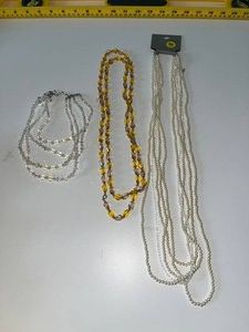 Costume Jewelry Necklaces - Pearl Like, Amber & Crystal Mixed Lot