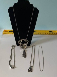 VTG Costume Jewelry Necklaces - Silver-Tone Pendants & Chain Assortment (Lot of 4)
