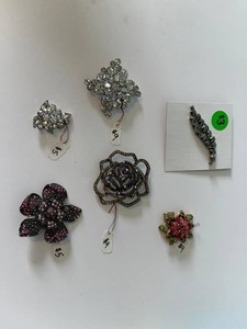 VTG Costume Jewelry - Rhinestone Brooches Lot of 6