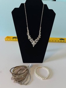 Costume Jewelry - Crystal Statement Necklace & Beaded Bracelet Assortment