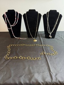 VTG Costume Jewelry Necklaces & Belt - Beaded, Pendant & Link Styles (Lot of 4)
