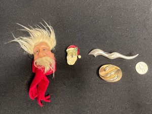 Vintage Costume Jewelry Brooches - Santa, Wave & Trifari Gold-Tone Pins (Lot of 4)
