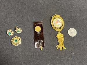 Vintage Costume Jewelry - Brooches, Matching Earrings & Stick Pin