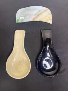 Signed Glass Spoon Rests & Tray - 3 Pieces