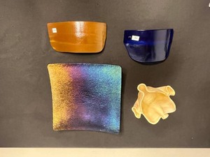 Signed Art Glass Dishes & Ruffled Bowl (Lot of 4)