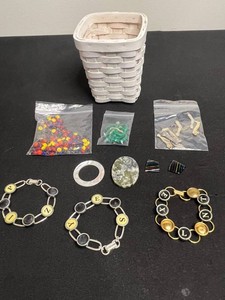 VTG Costume Jewelry & Craft Beads Mixed Lot in Small Wicker Basket