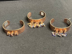 VTG Cuff Bracelets - Hammered Copper-Tone Beaded Charm Set (Lot of 3)