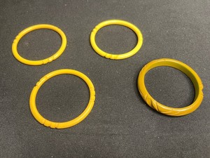 Vintage Yellow Bakelite Bangle Bracelets - Carved & Ribbed (Lot of 4)