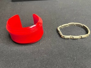 VTG Costume Jewelry Bracelets - Red Acrylic Cuff & SHARP Link Bracelet Mixed Lot