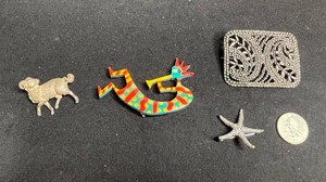 VTG Costume Brooches - Colorful Animal, Sheep & .925 Starfish Designs