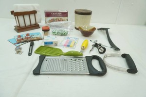 napkin holder, recipe tin, toothpicks, candles