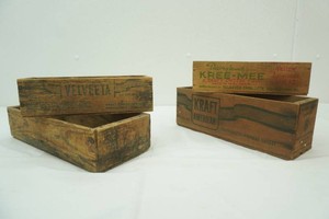 group of vintage wood cheese boxes from Kree-Mee, Kraft, Velveeta