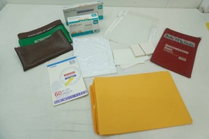 home office supplies including envelopes, bank bags, index cards, and more
