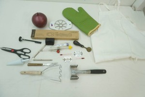 apron, meat tenderizer, onion saver, kitchen utensils and more
