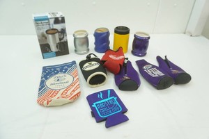 NIP heated travel mug, can coozies, rubber can coolers