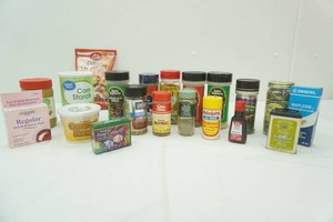 spices, peanut butter, cookie mix, honey